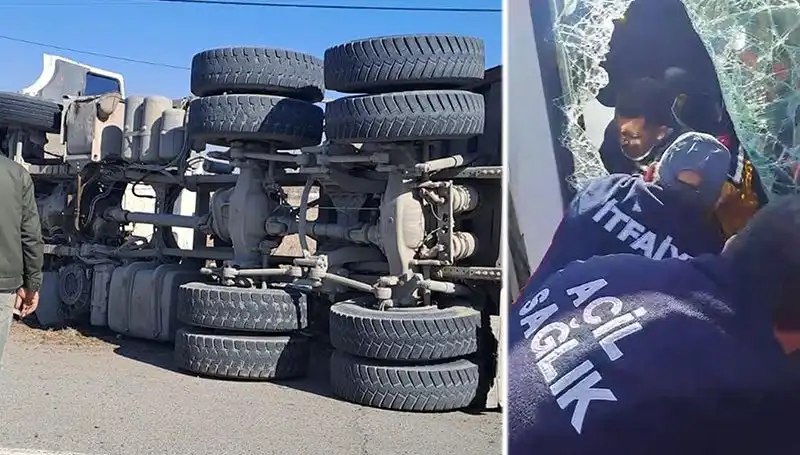 Kamyon Virajda Dengesini Kaybetti: Kaza Anı Güvenlik Kamerasında