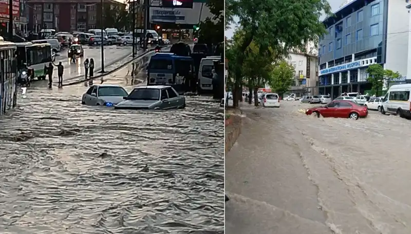 Ankara’da Sağanak Yağış: Yolda Kalan Araçlar Sürüklendi!